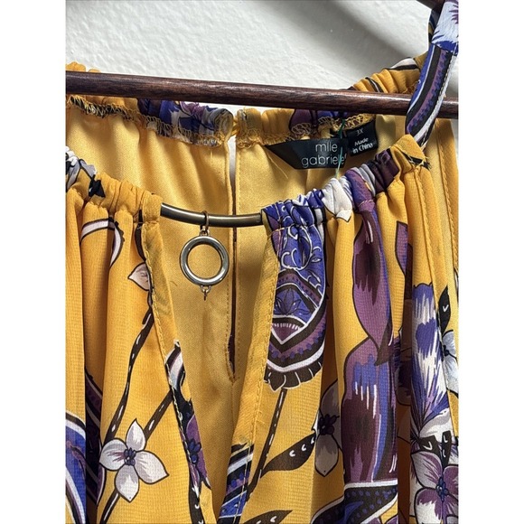 Mlle Gabrielle Maxi Dress Womens Plus Size 3X Yellow Floral High Low Helm - Picture 2 of 5